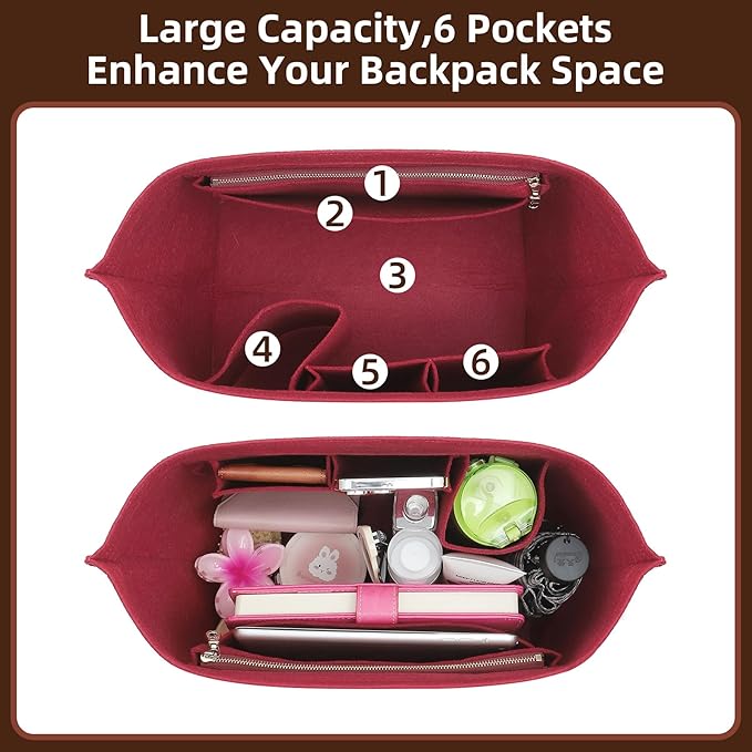 Doxo Purse Organizer Insert Compatible with Longchamp Le pliage L Handbag Insert Felt(L,Burgundy)