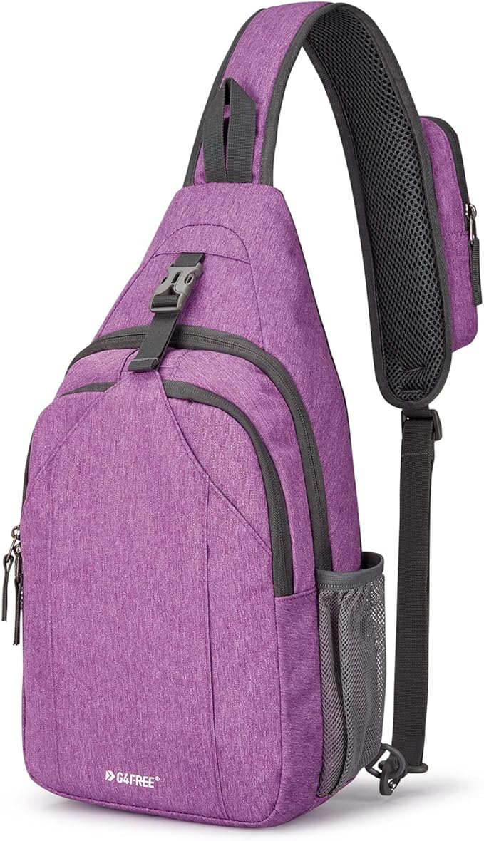 G4Free Sling Chest Bag RFID Crossbody Backpack Shoulder Bag with Earphone Hole, Light Purple, Small, daypack backpack