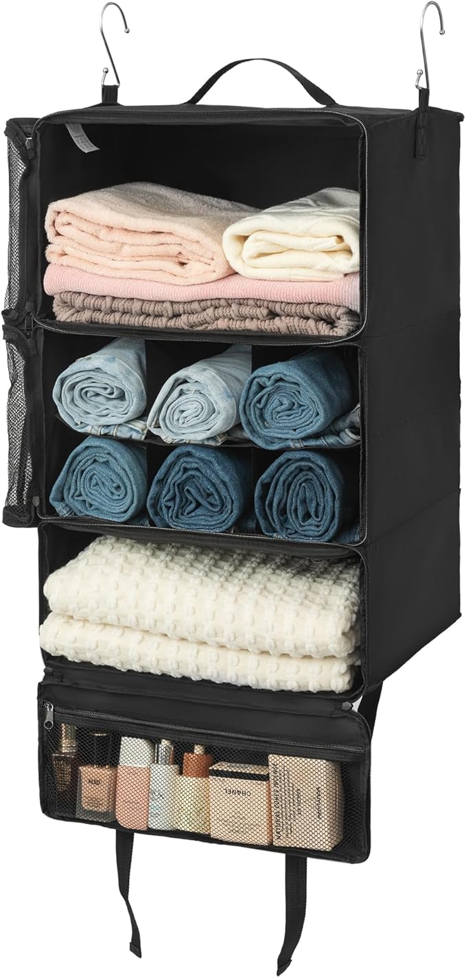 GRANNY SAYS Hanging Packing Cubes for Travel, Large Portable Hanging Suitcase Organizer, Foldable Compression Luggage Organizer Bags for Clothes, Carry on Closet Suitcase, XXL-Black Travel Shelves