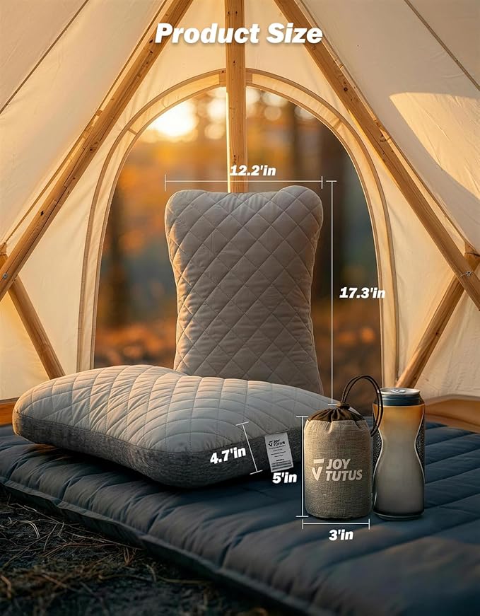 JOYTUTUS Inflatable Camping Pillow with Washable Removable Pillow Cover, Portable Ultralight Air Pillow for Travel,Backpacking,Hiking, Ergonomic Design Full Neck&Lumbar Support