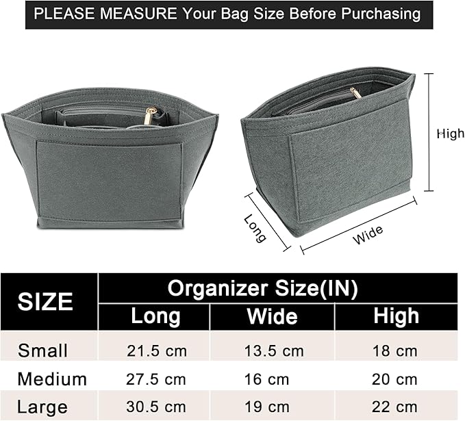 LOUKAYCCI Felt Purse Organizer Insert for Longchamp Le Pliage L Handbag Insert (Light Grey, Large)