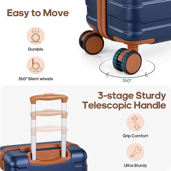 Luggage Sets 3 Piece, 20 Inch Hardshell Carry On Luggage 22x14x9 Airline Approved, Suitcase with TSA Locks & YKK Zippers, Carry On Suitcase with Wheels for Men & Women Travel
