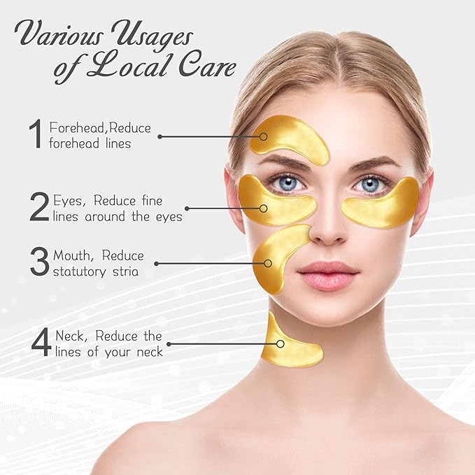 Permotary 30 Pairs Crystal Collagen Under Eye Mask, Gold Gel Collagen Eye Pad For Moisturizing, Reducing Dark Circles & Puffy Eyes (30 Pairs Gold)