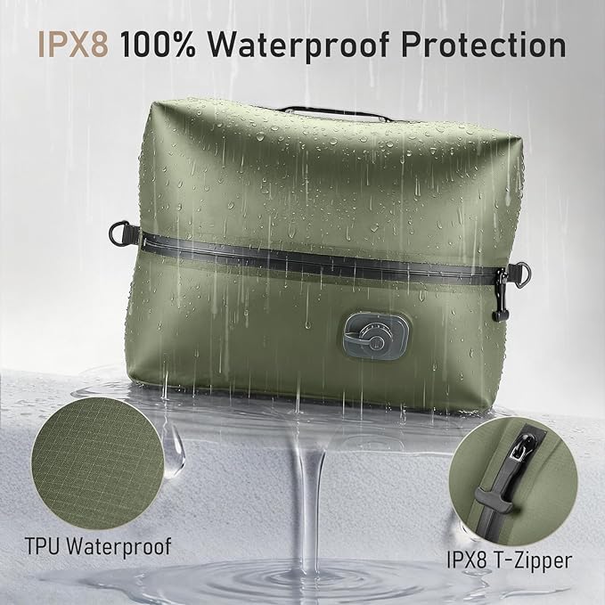 VJI Reusable Vacuum Bag for Travel, IPX8 Waterproof Compression Storage Bag for Luggage and Closet, Space Saving and Leakproof Packing Organizer (Green, With pump)