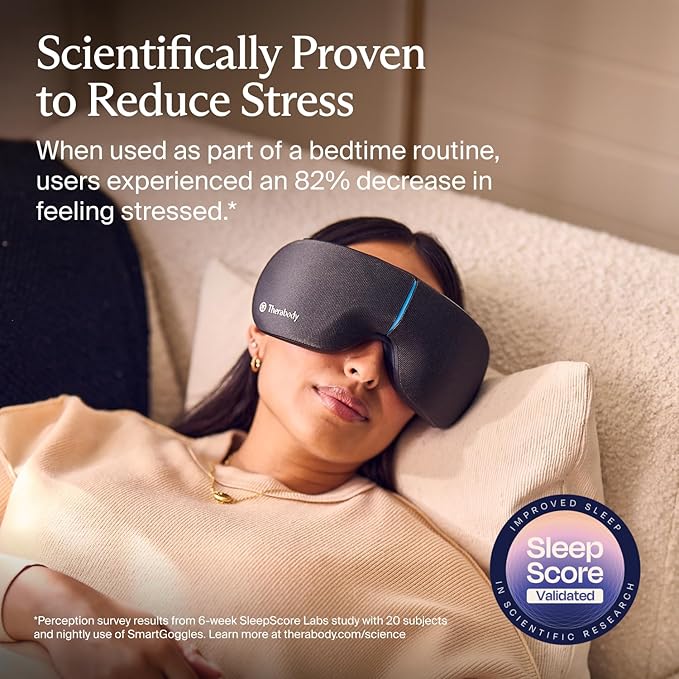 Therabody SmartGoggles (2nd Generation) Heated Eye Mask & Eye Massager - Blackout Sleep Mask & Temple Massage for Personalized Relaxation, Stress Relief & Headache Relief