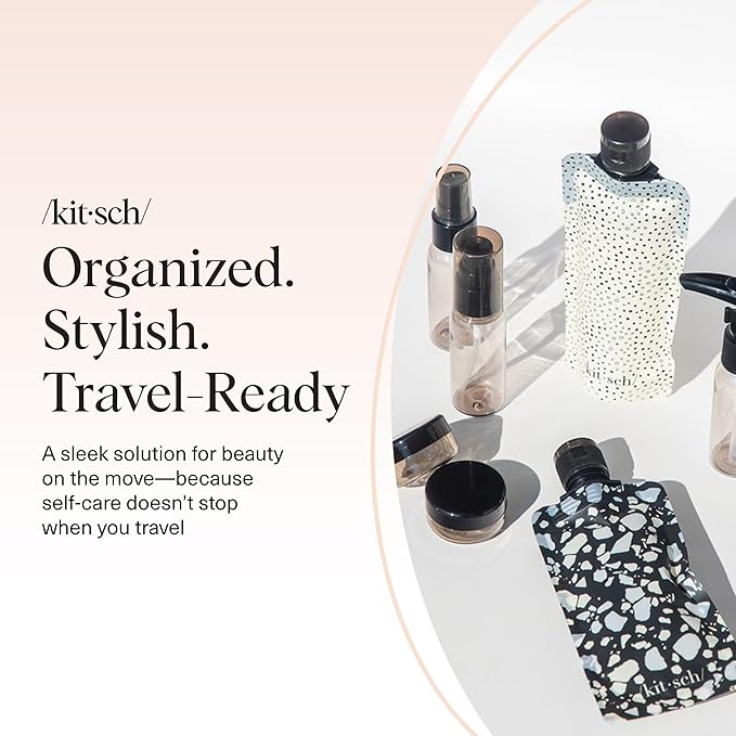 Kitsch 11 PCS Travel Containers for Toiletries – Travel Essentials Kit for Shampoo, & More - TSA Approved Bottles for Travel Size Toiletries, Leak-Proof Refillable Travel Containers - Black & Ivory