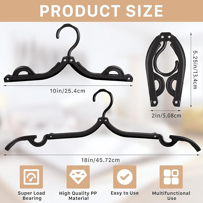 24Pcs Travel Hangers,Portable Folding Hanger,Lightweight Folding Hanger Non-Slip Travel Accessories for Clothes,Black Foldable Hangers Clothes Drying Rack for Home Outdoor Indoor