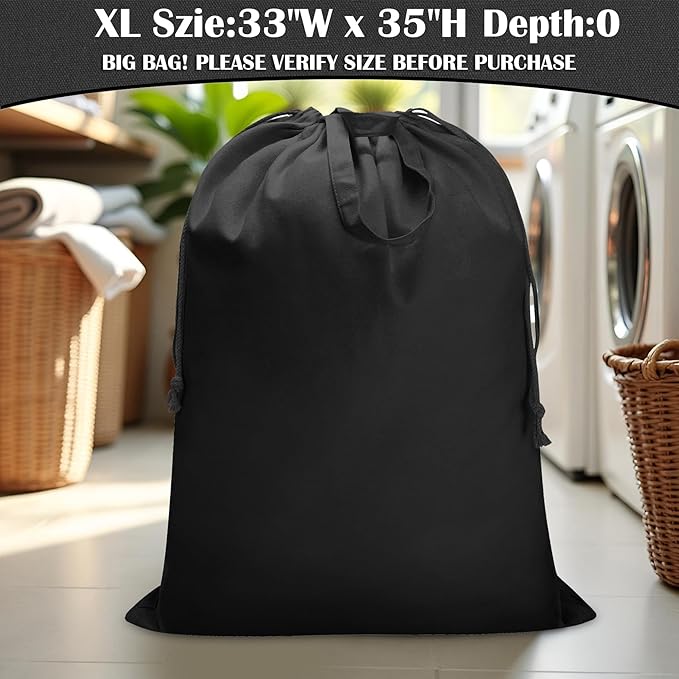 Canvas Laundry Bag 33"Wx 35"H, Thick Canvas Laundry Bag with Handles & Drawstring, Extra Large Heavy Duty Washable Basket Liner Hamper Liner Storage Sack (XL Black)