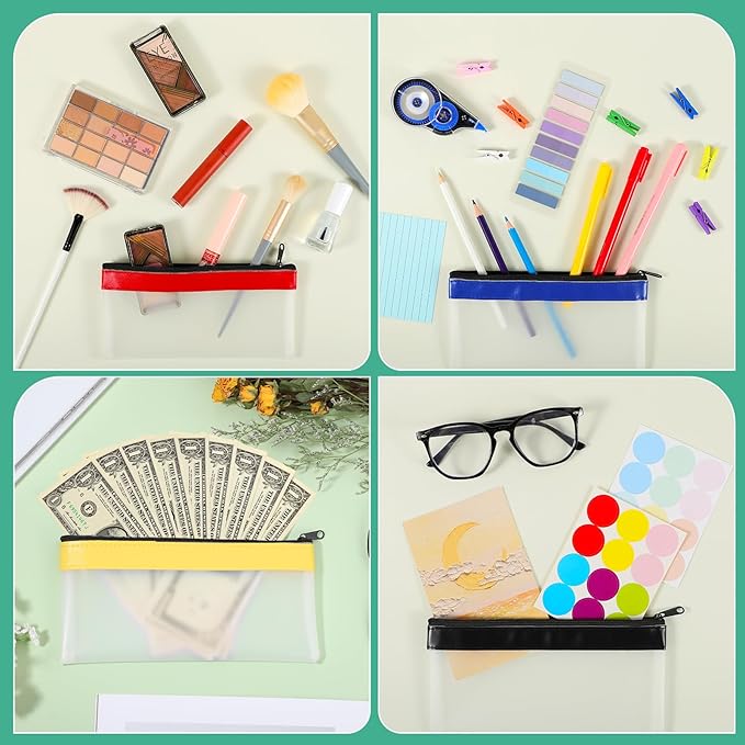 6 Pieces Money Bags with Zipper, 7.8×3.9 Inch Cash Envelopes Money Pouch Clear Bank Deposit Cash Bag for Multi-Purpose Check Wallet Coin Makeup Pen School Supplies