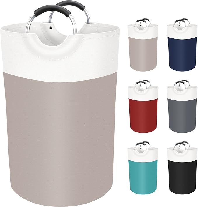 BlissTotes 75L Laundry Basket, Freestanding Laundry Hamper, Collapsible Dirty Clothes Hamper, Waterproof Fabric with Foam Protected Aluminum Handles for College, Dorm, Family (Brown)