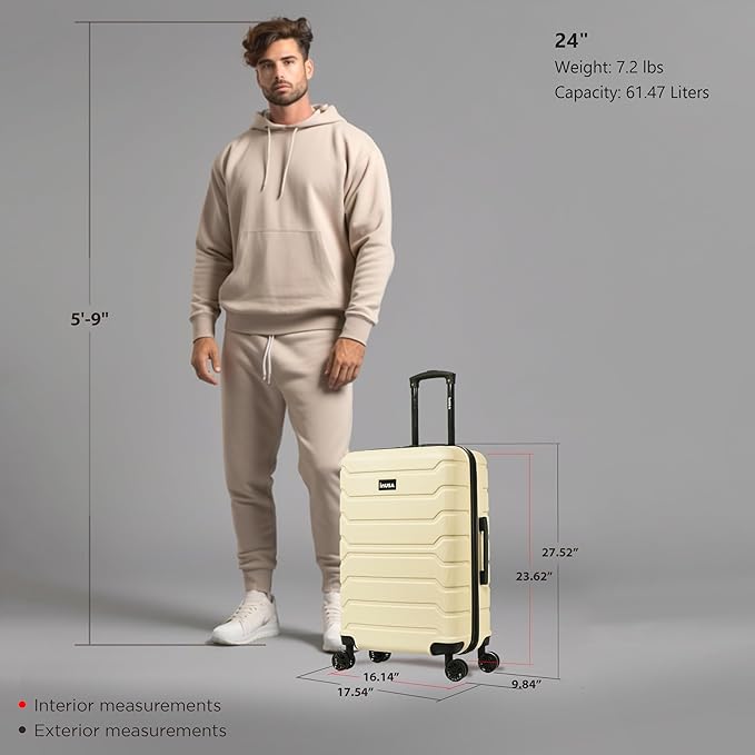 InUSA TREND Luggage with Spinner Wheels | Durable lightweight Hardside Suitcase, Travel bag with Handle and Trolley, 24-Inch Medium Checked luggage | Sand