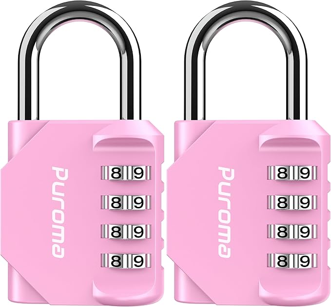 Puroma 2 Pack Combination Lock for Locker 4 Digit Outdoor Waterproof Padlock for School, Gym, Sports, Fence, Toolbox, Gate, Case, Outdoor, Hasp Storage (Pink)