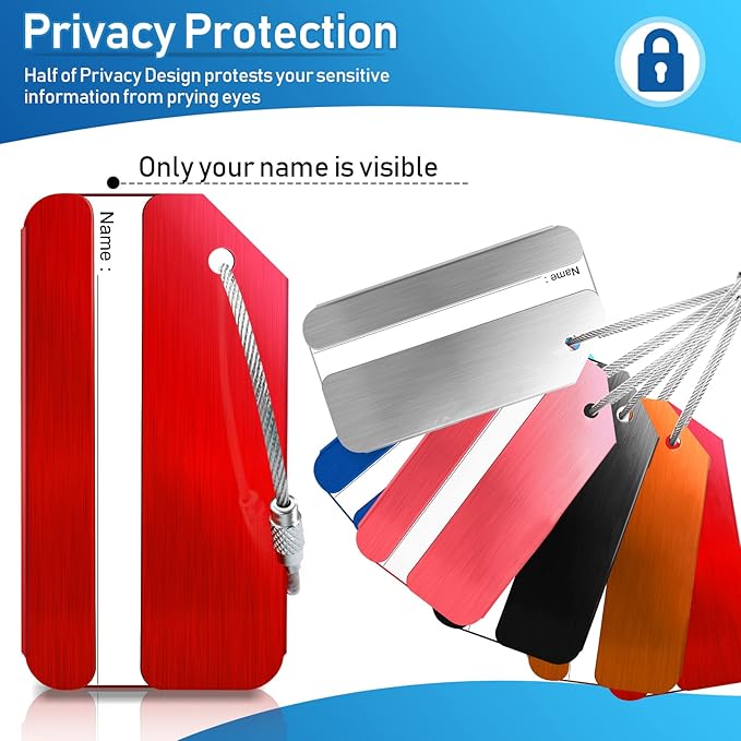 6 Pack Aluminum Luggage Tags for Suitcases with Name ID Card, Durable Luggage Name Tags Identifier, Travel Tags for Luggage Baggage