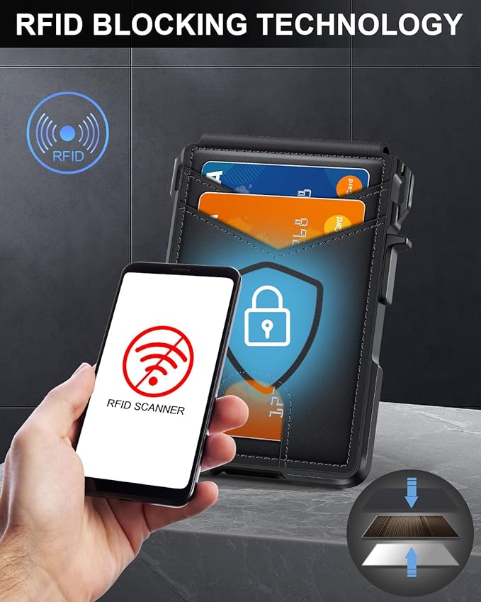 ZALVEX Wallet for Men, Mens Minimalist Wallet 9-13 Cards, Slim Compact Wallet with Money Clip & ID Window, RFID Blocking Smart Pop Up Card Wallet, Metal Aluminum Credit Card Holder Bifold Wallet