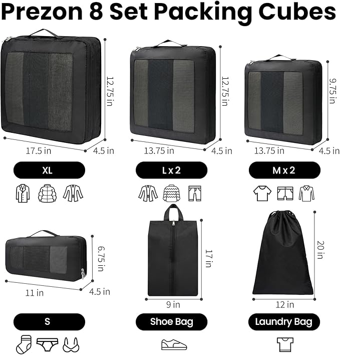 Compression Packing Cubes for Travel, Lightweight Vacation Travel Essentials, Travel Accessories for Suitcase Organizer Bags Set, Durable Luggage Organizer