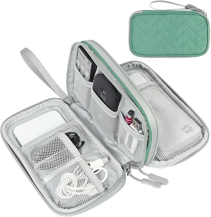FYY Electronic Organizer, Travel Cable Organizer Bag Pouch Electronic Accessories Carry Case Portable Waterproof Double Layers All-in-One Storage Bag for Cable, Cord, Charger, Phone, Pattern Green (M)