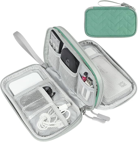 FYY Electronic Organizer, Travel Cable Organizer Bag Pouch Electronic Accessories Carry Case Portable Waterproof Double Layers All-in-One Storage Bag for Cable, Cord, Charger, Phone, Pattern Green (M)