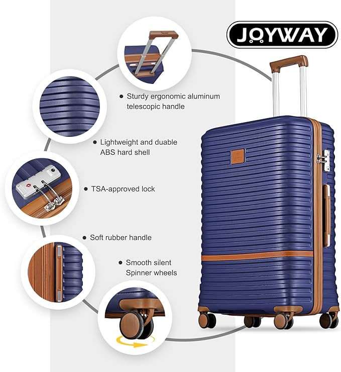 Joyway Luggage Set 3 Piece Suitcase Sets with Spinner Wheel,Hardside Expandable Travel Laggage with TSA Lock (20/24/28 Navy Brown NEW