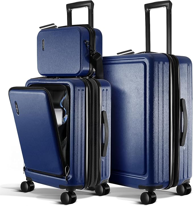 Luggage Sets 3 Piece, 20 Inch Carry on Luggage and 24 Inch Suitcases with Wheels Spinner, Durable Hard Shell Suitcase Set, Expandable Travel Suitcase, Navy