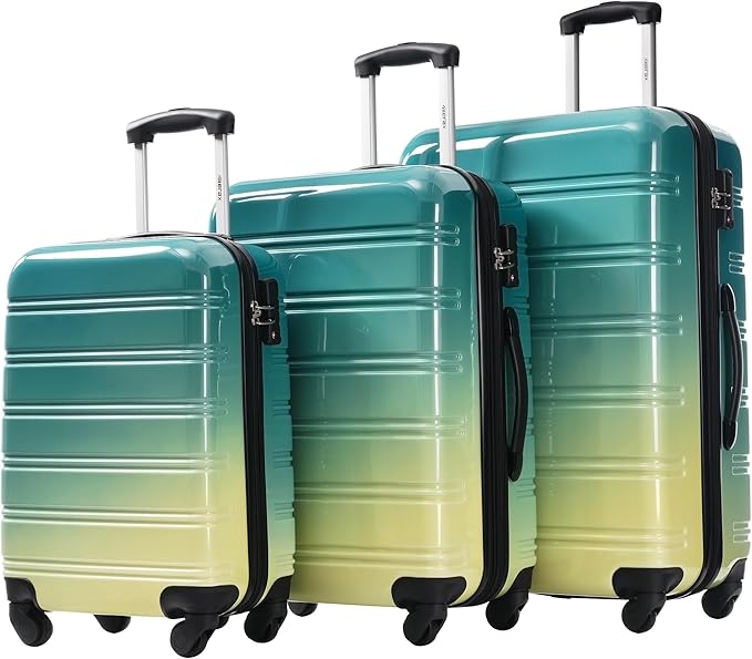 Merax Suitcase Set, Hardshell Luggage Sets 3 Piece with Spinner Wheels, Expandable Gradient Color Suitcase with TSA Lock Lightweight 20" 24" 28",Green and Yellow