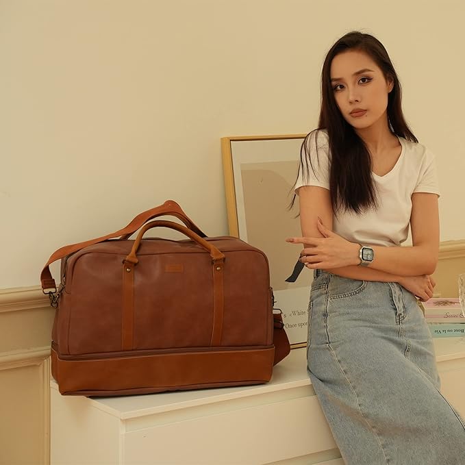 Baosha Vegan Leather Large Travel Duffel Tote Bag Carry On Weekender Overnight Bag With Shoe Compartment HB-38