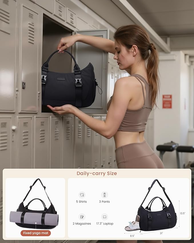 LOVEVOOK Gym Bag for Women Men, duffle bag for travel with shoe compartment, Small Gym Tote Dry Wet Separation, Multipurpose Weekender Overnight Bag, Lightweight Carry On Bags, Black