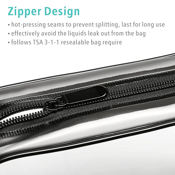 F-color TSA Approved Toiletry Bag 3 Pack Medium - Clear Makeup Bag Travel Quart Size for Women Men, Clear Cosmetic Bag Airport Airline Compliant Carry on Bag, Black Matte