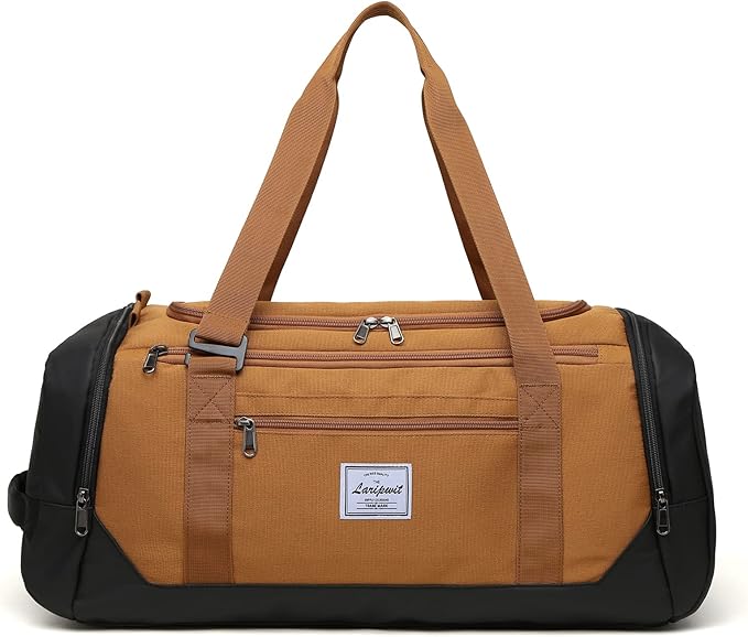 Laripwit Travel Duffle Bag for men 40L Medium Sports Gym Bag with Wet Pocket & Shoes Compartment Weekender Overnight Backpack for Traveling Duffel Bag Backpack for Women, Brown
