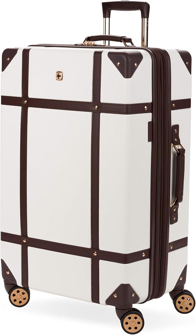 SwissGear 7739 Hardside Luggage Trunk with Spinner Wheels, White, Checked-Large 26-Inch