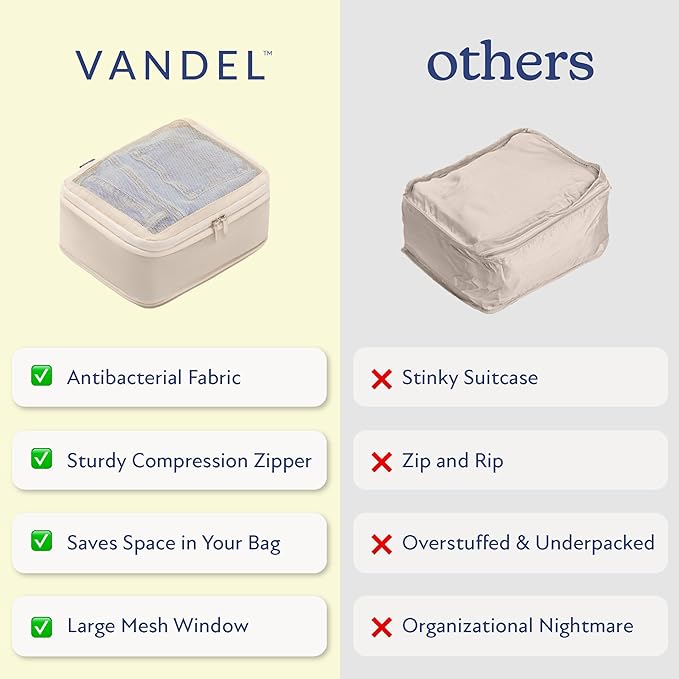 Vandel Space-Saving Compression Packing Cubes for Women with Hanging Toiletry Bag, Laundry Bag, Compressible Carry On Suit Case Organizer Luggage Packing Cubes for Travel Compression Organizer Bags