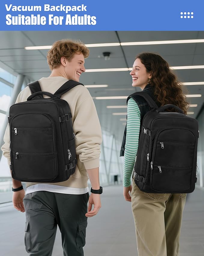 Vacuum Backpack Travel with Pump,Vacuum Sealed Backpack,Travel Backpack with Vacuum System,40x30x20 Airbag Travel,Laptop Vacpack Backpacks Bag Airline Flight Approved,Black