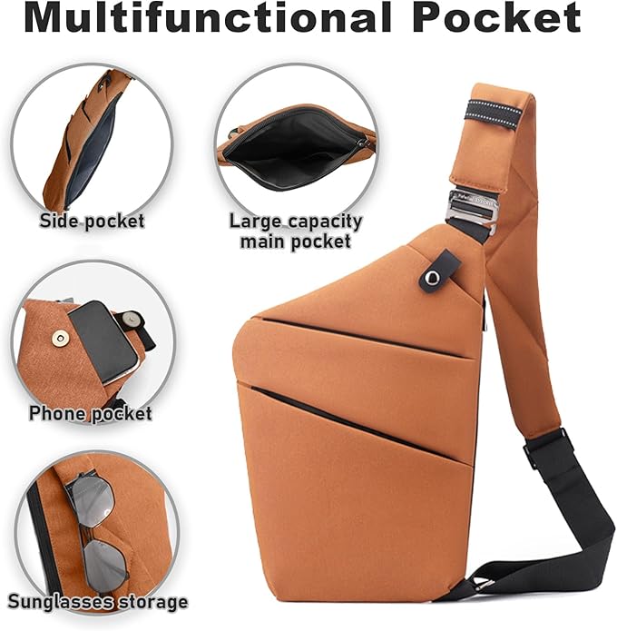 Anti Theft Travel Bag, One Shoulder Large Capacity Cross-body Bag Chest Fashion Lightweight Sling Bags for Travel Sports