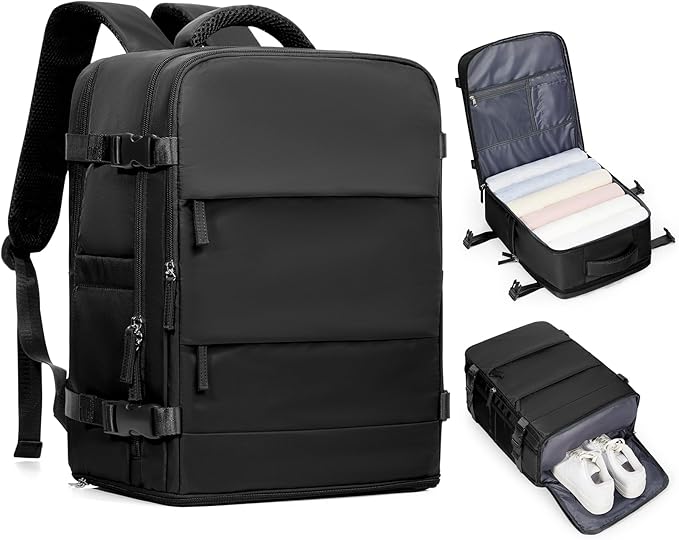 coofay Black Travel Backpack Carry on Flight Approved Mochila De Viaje Personal Item Backpack for Airlines Frontier Airlines Personal Item Bag Large Backpack for Travel Backpacks for Men Women