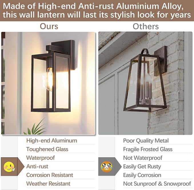 MAXvolador Outdoor Wall Light Fixture, Exterior Waterproof Wall Lantern | Porch Wall Sconce Oil Rubbed Bronze, Anti-Rust, E26 Socket, Clear Glass, Outside Wall Mount Light, Front Door Lighting