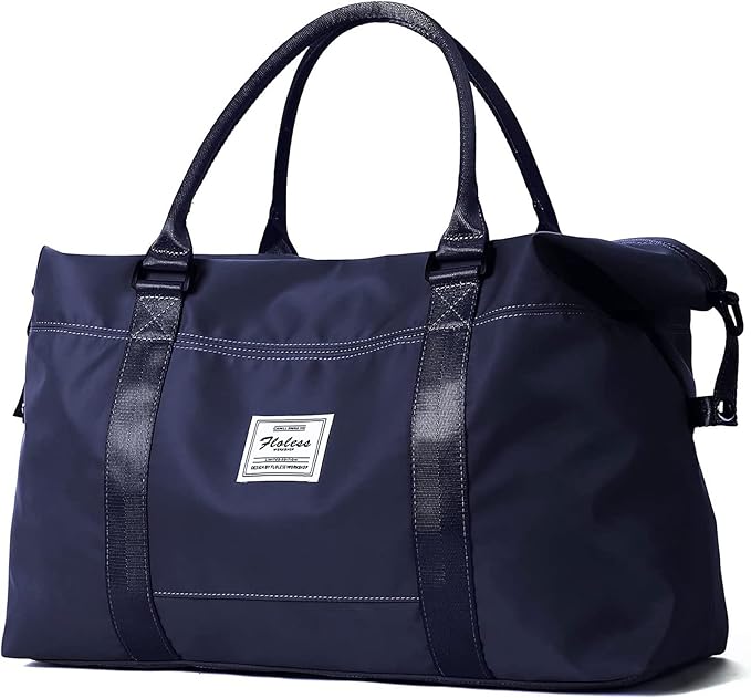 Dark Blue Sport Travel Duffle Bag Large Gym Tote Bags for Women, Weekender Carry on Bags for Airplane, Ladies Beach Overnight Waterproof Luggage Bags with Wet Pocket