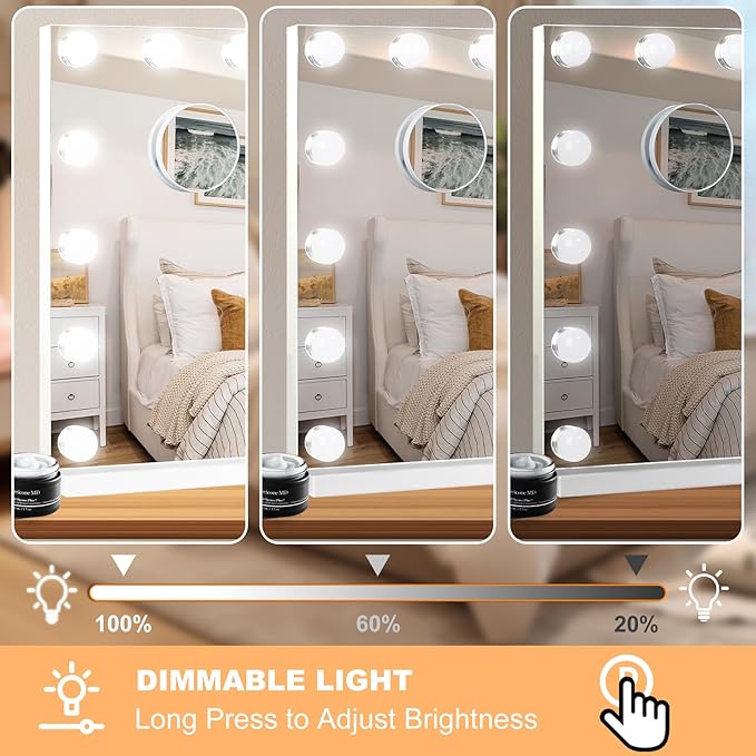 Moonee Vanity Mirror with Lights, Hollywood Lighted Makeup Mirror with 15 Dimmable Bulbs and 10X Magnification, 3 Colors Modes, Light Up Mirror, Gifts for Women, Girls,Dorm Room Essentials（23" x 18"）