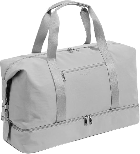 Oeihuivt Weekender Bags for Women - 21 Inch Large Travel Duffel Bag 2-Piece Set with Shoe Compartment, Heavy-Duty Canvas Leather Carry On Overnight Tote