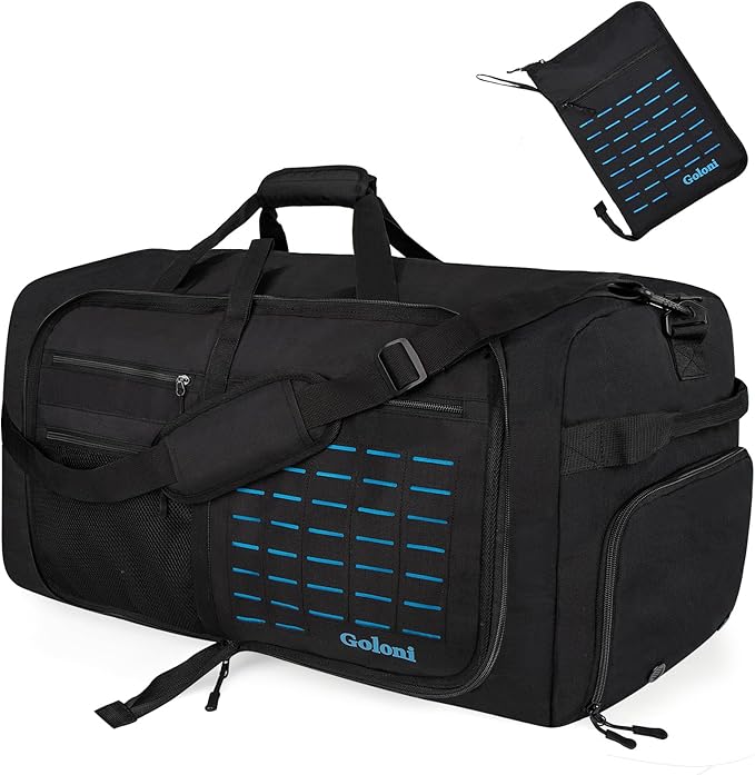 Foldable Travel Duffle Bag for Men Women, Waterproof with Shoe Compartment, 80L 120L Large Collapsible Luggage Bag, Lightweight Packable Duffel for Travel Sports Gym Airline Carry On Checked Bag