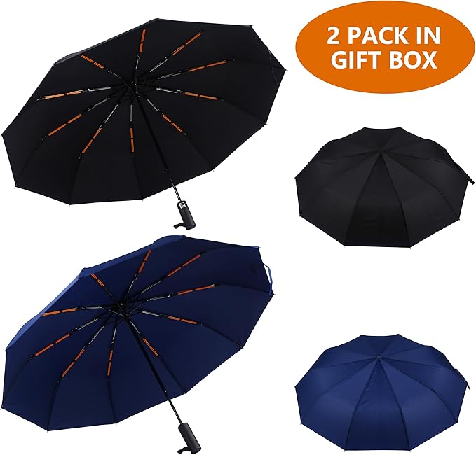 Bluinzi 46 Inch Compact Umbrellas for Rain - Travel Small Umbrella - Automatic Folding Umbrella - Windproof Portable Umbrella, Double 10-rib