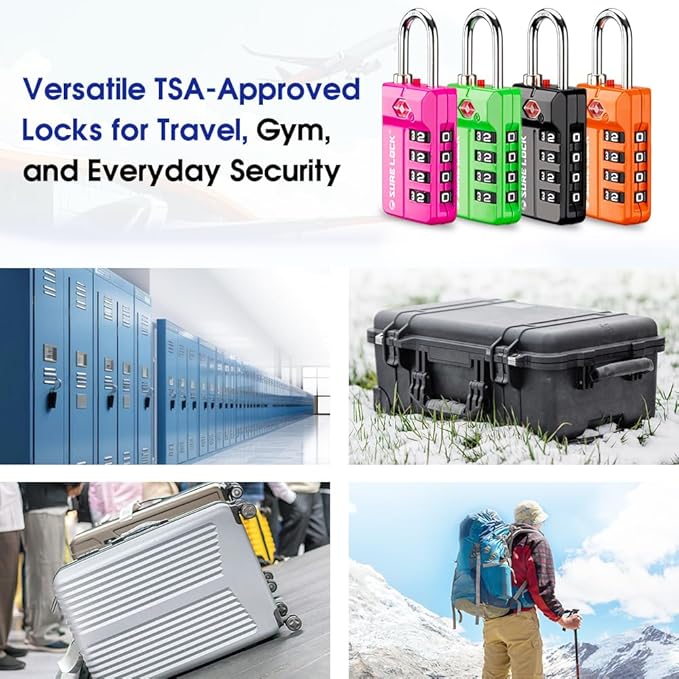 TSA Approved Travel Luggage Locks, Open Alert Combination Lock for School Office & Gym Locker,Toolbox, Pelican Case,Easy Read Dials- 1, 2 & 4 Pack (1, Orange 2PACK)