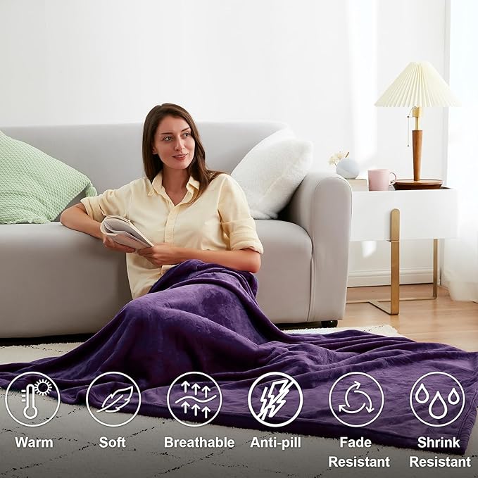 Hansleep Fleece Purple Full Blanket, Super Soft Flannel Fuzzy Plush Cozy Blanket for All Seasons, Purple, Full 84x90 Inches