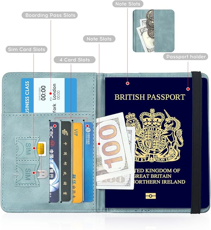ILIYAH-Passport Cover-Passport Holder Travel Wallet-RFID Blocking Passport Case Travel Accessories Card Holder Wallet Unisex Travel Gifts (Blue)