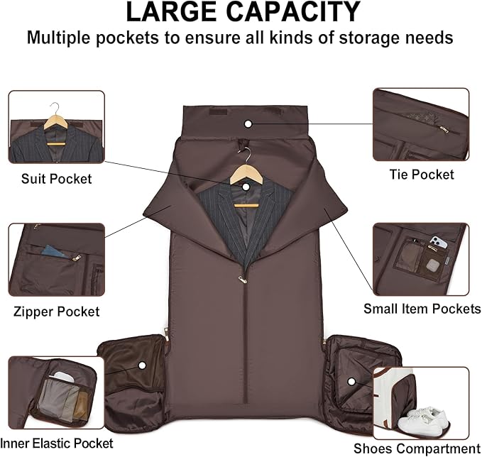 seyfocnia Carry On Garment Bag for Travel, Convertible Travel Garment Bag with Toiletry Bag for Women, 2 in 1 Hanging Suitcase Suit Business Travel Bag 2pcs Set