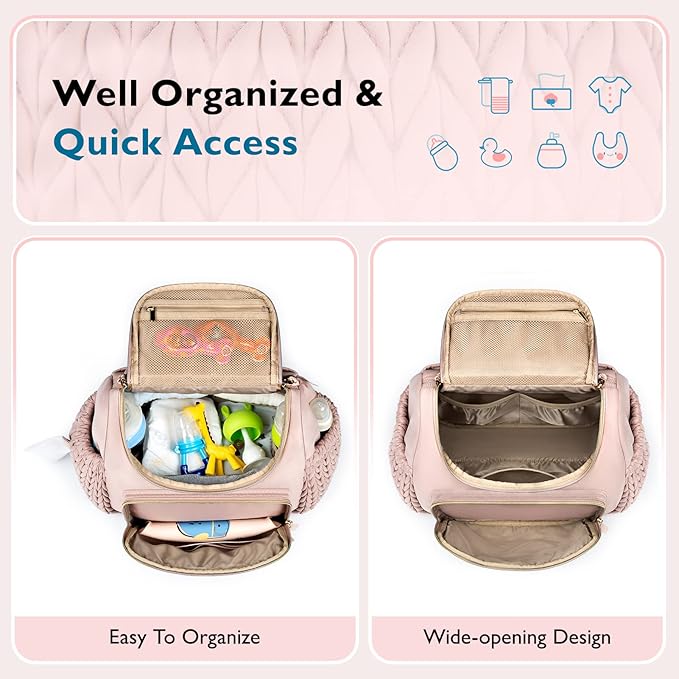 mommore Diaper Bag Backpack, Stylish Travel Baby Bag with Insulated Pockets, Changing Pad and Stroller Straps for Toddler (S-Pink, Small-17L)