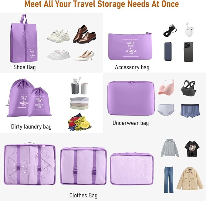Packing Cubes for Travel - 8 Set Luggage Organizer Bags for Family, Mesh Breathable Packing Cubes for Suitcases Durable Travel Essentials Bags Set