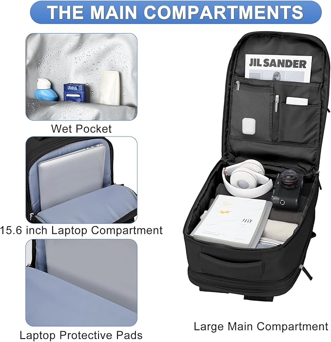 coofay Expandable Backpack For Traveling On Airplane Carry On Backpack For Women Men Airline Approved Personal Item Bag For Airlines Gym Bag For Women With Shoe Compartment