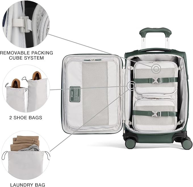 Travelpro VersaPack+ Lightweight Softside Expandable Carry on Luggage, 8 Spinner Suitcase, TSA Lock, Men and Women, Compact Carry On 20-Inch, Desert Sage Green