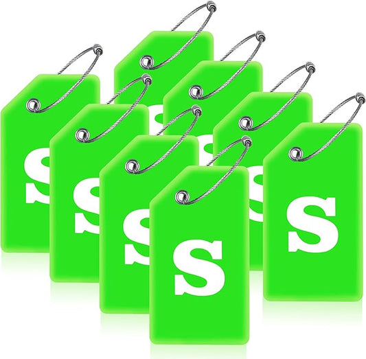 Gostwo 8 Pack Luggage Tags for Suitcases, 26 Initial Letter Travel Luggage Baggage Identification Labels ID Tags Fully Bendable Tags with Stainless Steel Loop (Letter S, Green)