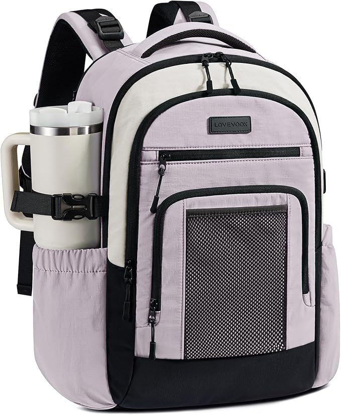 LOVEVOOK Laptop Backpack for Women with Large Cup Holder,15.6 Inch Work Computer Bag with Chest Buckle Back Pad Shoulder Buckle,Waterproof Business Backpack College Teacher Bag for Gift Travel