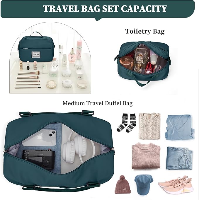 Weekender Bags for Women,Personal Item Travel Bag with Shoes Compartment,Overnight Travel Duffel Bag with Toiletry Bag,Medium